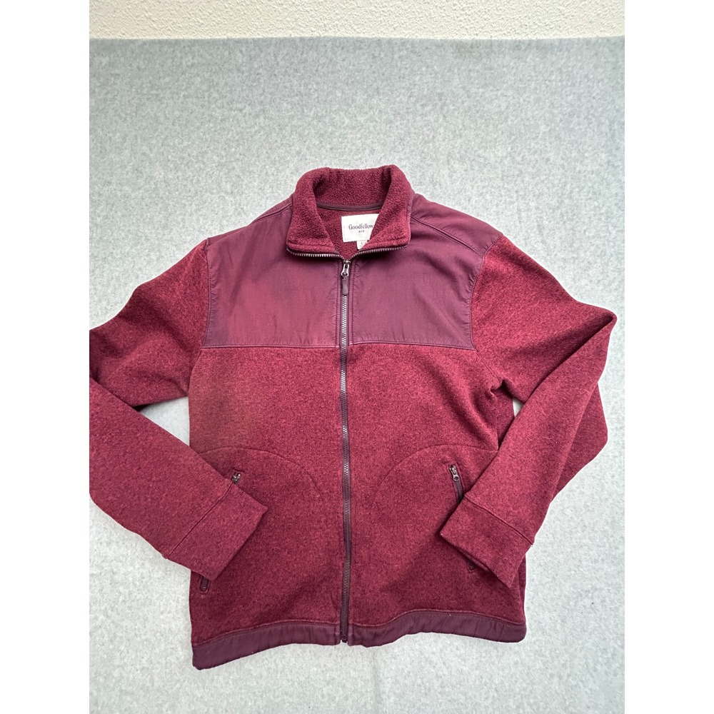 Goodfellow & Co Mens Large Burgundy Full Zip Fleece Jacket Mixed Media Mock Neck